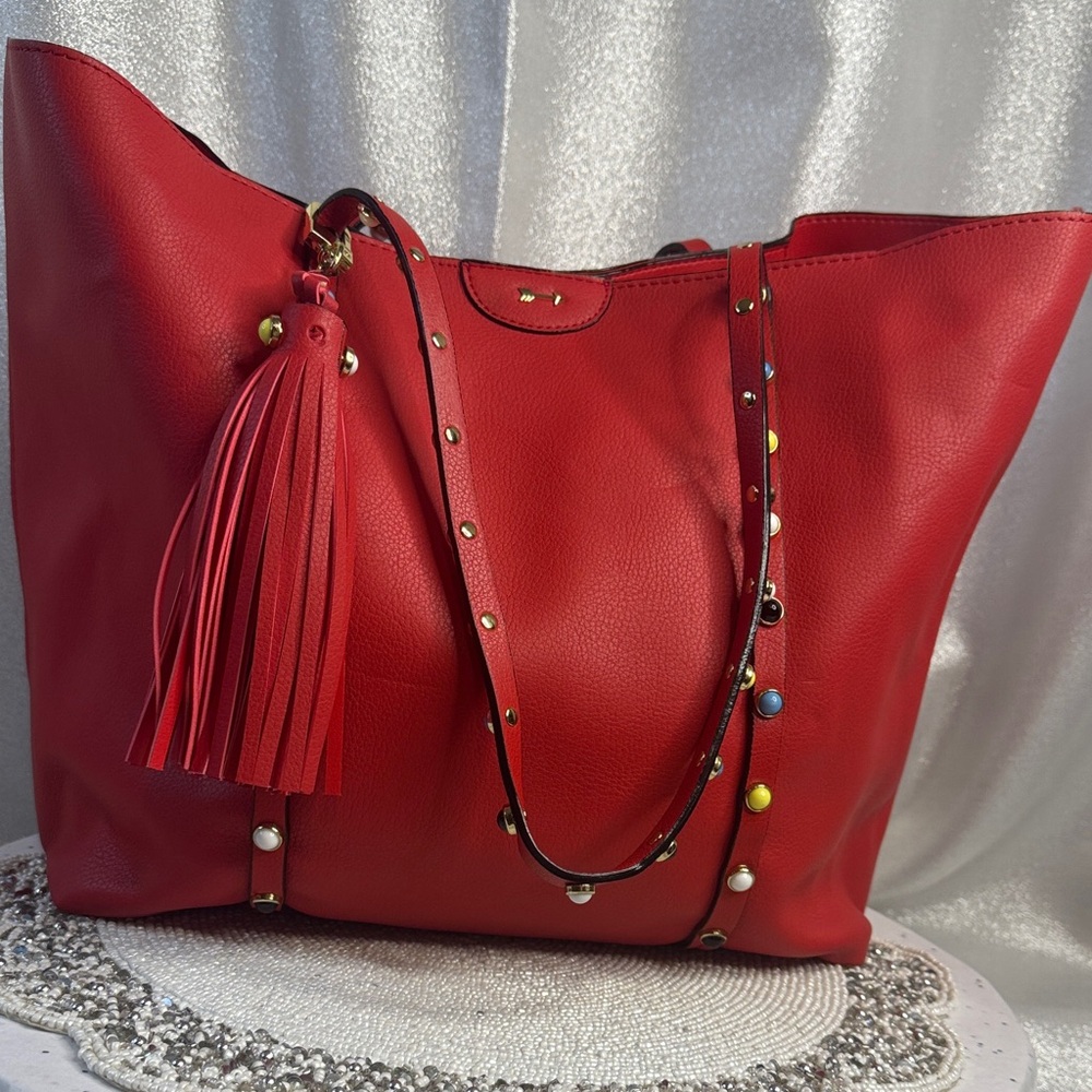 #50 Gianni bini red colorful studded tote bag
